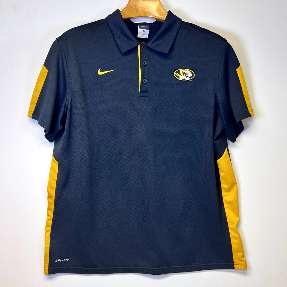 Nike Dri-Fit Mens XL Mizzou Missouri Tigers Polo Shirt Black Gold MU Golf Gear